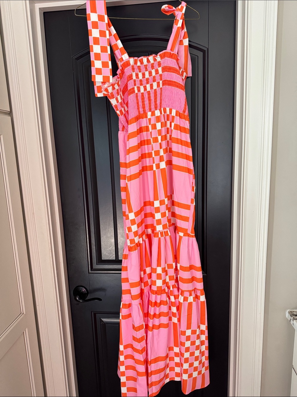 Pink and Orange Checkerboard Maxi Dress